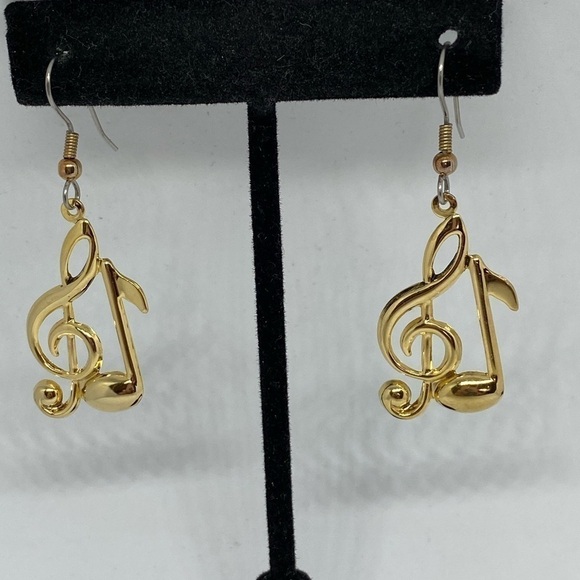 EARRINGS Musical note earrings treble clef gold tone dangle - Picture 1 of 8